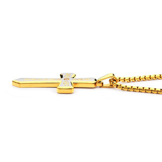 18K Gold IP Chiseled Tribal Cross Necklace