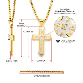 18K Gold IP Chiseled Tribal Cross Necklace
