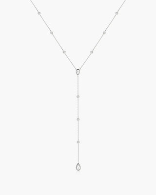 Sterling Silver Round & Teardrop Bezel Station Y Necklace