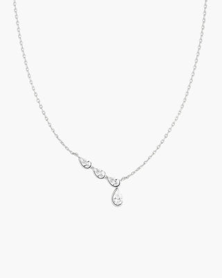 Sterling Silver Half-Bezel Angled & Dangle Teardrop Necklace