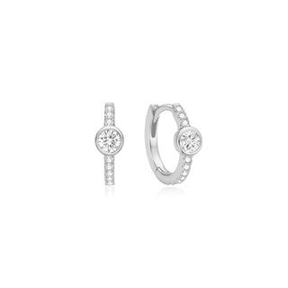 Sterling Silver Pavé Row & Bezel-Set Huggie Hoop Earrings