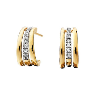 10k Yellow Gold Triple Bar Diamond Hoops