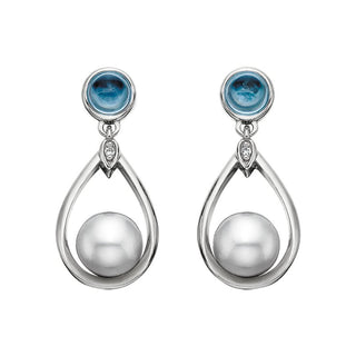 Sterling Silver Blue Topaz and Pearl Drop Earrings