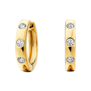 10k Yellow Gold Flush Set Diamond Hoops