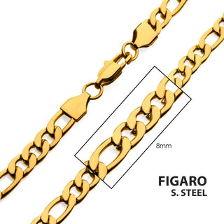 8mm 18K Gold IP Figaro Chain 20"