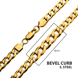 8mm 18K Gold IP Bevel Curb Chain 22"