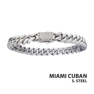 8mm Steel Miami Cuban Chain Bracelet with CNC Precision Set CZ Double Tab Box Clasp