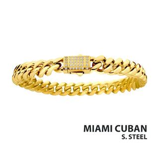 8mm 18K Gold IP CZ Miami Cuban Chain Bracelet