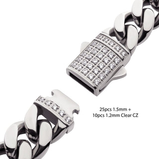 6mm Steel Miami Cuban Chain Bracelet with CZ Double Tab Box Clasp