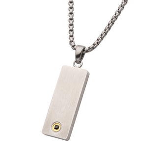 1.6mm Black Sapphire Gem on Matte Finish Steel Dog Tag Vulcan Pendant