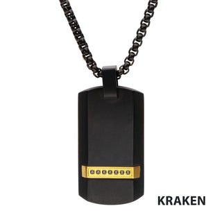 Black IP Steel Genuine Black Sapphire Gem Dog Tag Pendant