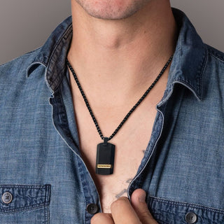 Black IP Steel Genuine Black Sapphire Gem Dog Tag Pendant