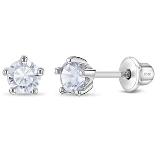 Sterling Silver Classic April Birthstone Cubic Zirconia Earrings
