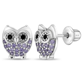 Sterling Silver CZ Hoot Owl Earrings