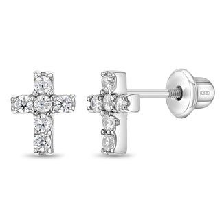 Sterling Silver Perfect CZ Cross Earrings