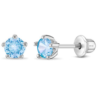 Sterling Silver Classic March Birthstone Cubic Zirconia Earrings