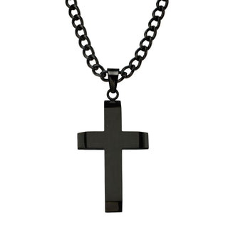 Black IP Stainless Steel Cross Necklace