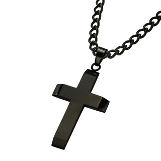 Black IP Stainless Steel Cross Necklace