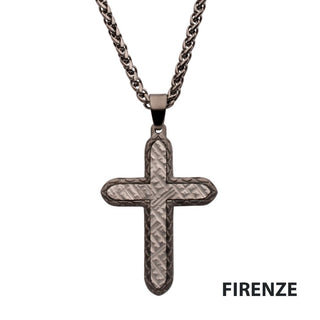 Gun Metal IP Stainless Steel  Chiseled Bold Cross Necklace