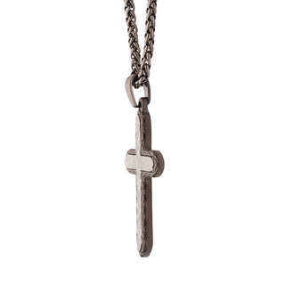 Gun Metal IP Stainless Steel  Chiseled Bold Cross Necklace