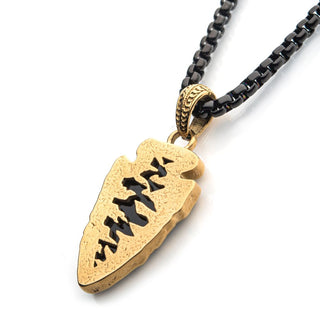 Black Agate with Gold IP Frame Stainless Steel Arrowhead Necklace